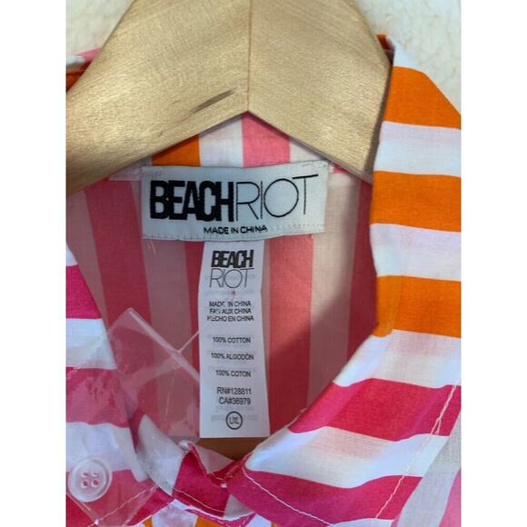 Beach Riot Cotton Button Down Blouse Cover Up Striped Size L/XL Boxy Fit - Picture 4 of 5